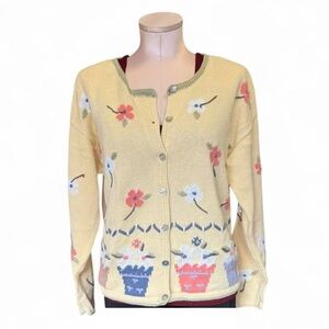 Christopher & Banks Hand-Embroidered Floral Springtime Knit Cardigan